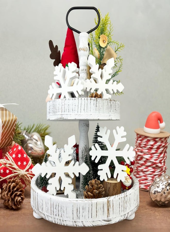 Leetous Wooden Snowflake Decorations for Table 4 PCS, Winter Wonderland Decor for Home Indoor Tiered Tray, Christmas Sign for Mantel Office Fireplace Bedroom, Holiday White Centerpiece for Kitchen House Desk - Image 4